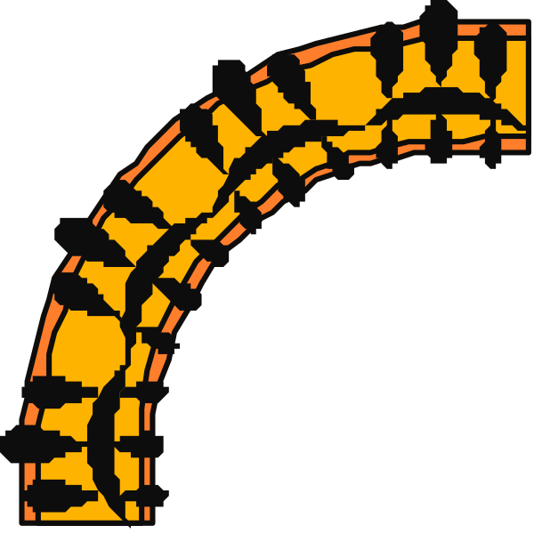 The image shows a stylized depiction of an archway with two curved lines forming its shape against a black background.