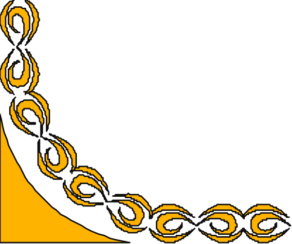 The image shows a black background with an intricate gold chain design at its center that curves around to form two loops on either side of what appears to be a small crown-like shape in yellow near one end, and there is no text present within this clip art piece.