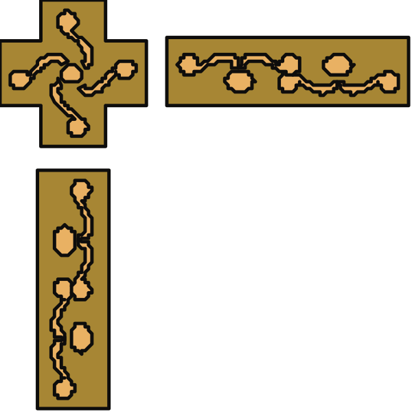 The image shows a pixelated representation of an Easter cross with decorative elements on either side against a black background.