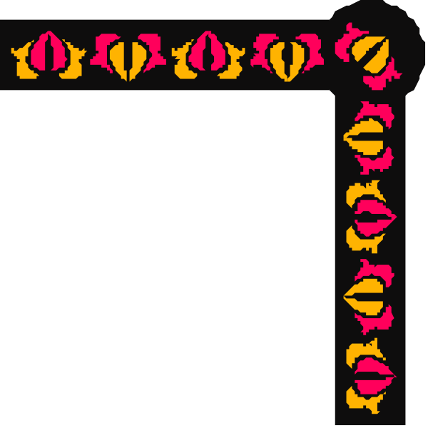 The image shows a black background with pink flowers arranged along its border.