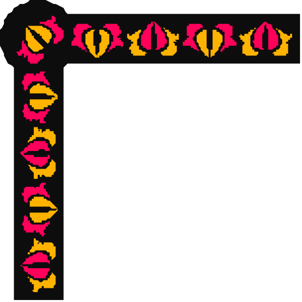 The image shows a black square with colorful decorative elements resembling flowers at its corners; there is no text present in this clip-art graphic.
