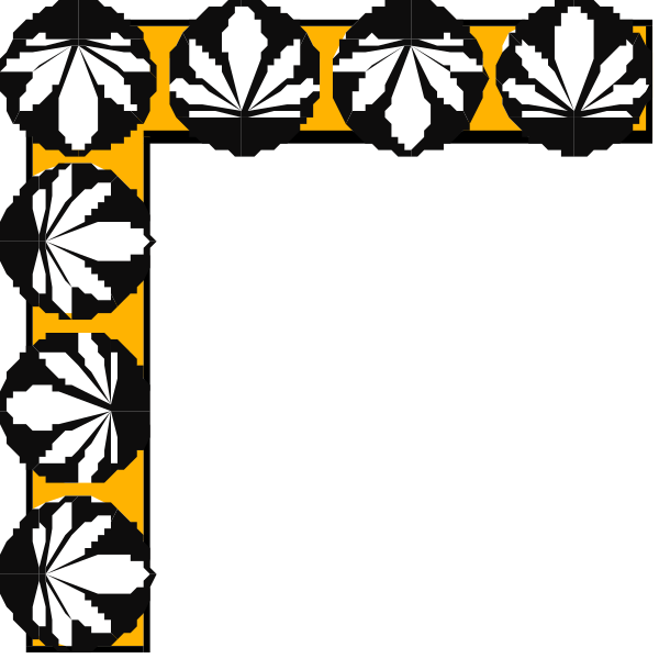 The image shows a black frame with an intricate pattern of white shapes that resemble leaves within it.
