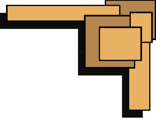 The image shows a pixelated representation of an interior space with various furniture pieces such as chairs, tables, and shelves arranged in what appears to be a living room area against a dark background; there is no text present within this small clip-art image.