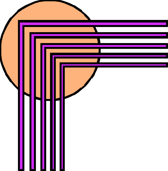 The image shows a stylized graphic of two crescent moons with lines connecting them to form an abstract design resembling waves on either side against a dark background.