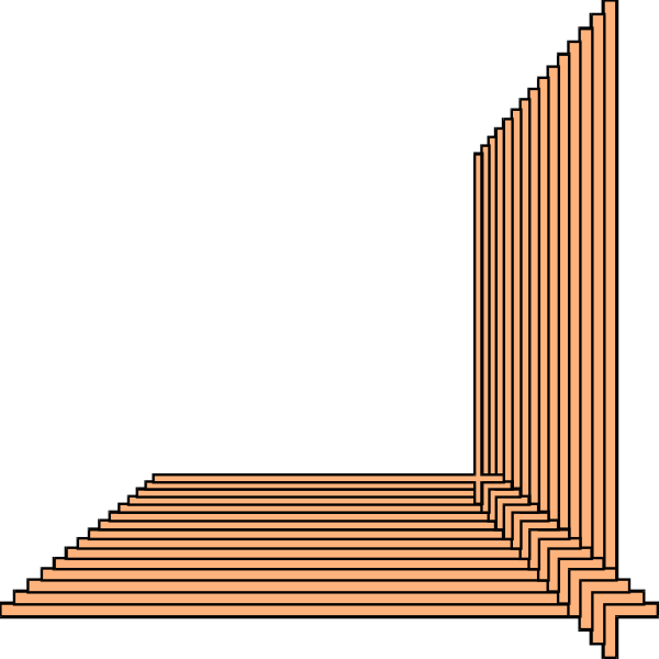 The image shows a simple black and white line drawing of an abstract structure with vertical lines forming what appears to be a staircase-like pattern on one side against a plain background.