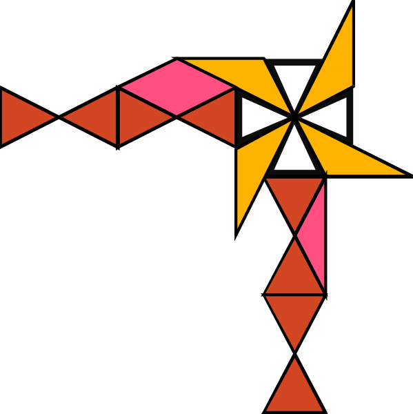 The image shows a stylized graphic of an abstract figure with geometric shapes resembling body parts against a black background.