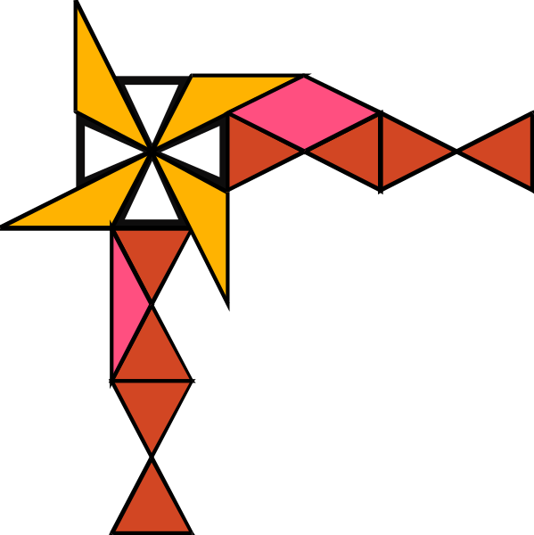 The image shows a stylized graphic of an abstract figure with geometric shapes resembling human form against a dark background.