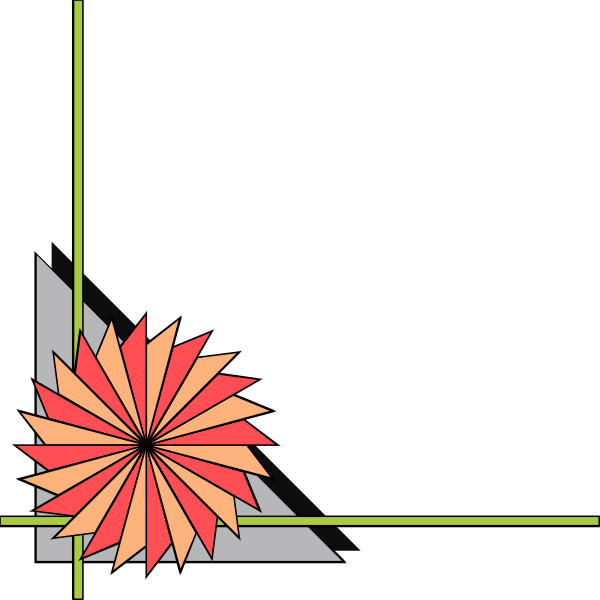 The image shows a simple geometric design with shapes such as triangles, stars, and lines against a black background.