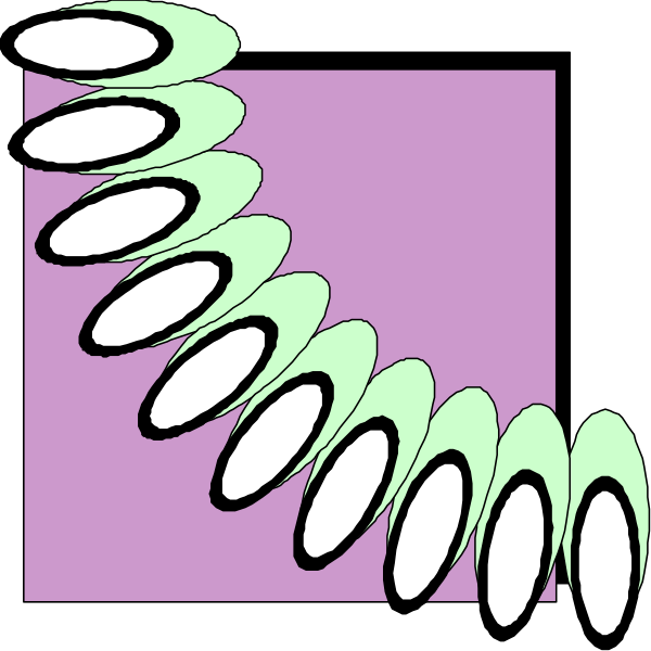The image shows a curved line with multiple circles along it against a purple background.