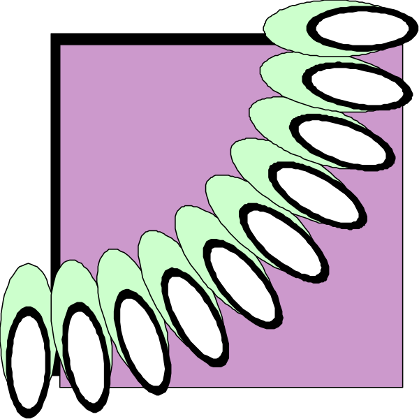 The image shows a curved line with multiple circles along its length against a purple background.