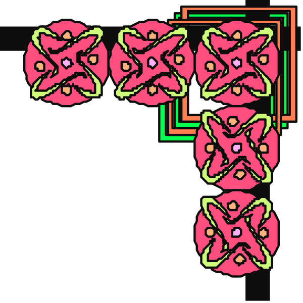 The image shows a collection of colorful flowers with different patterns on them arranged against a dark background.