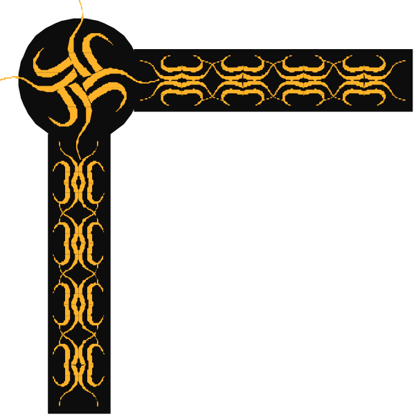 The image shows a stylized graphic of an open book with pages that have intricate patterns resembling ancient manuscripts on them; there is no text present in this clip-art illustration.