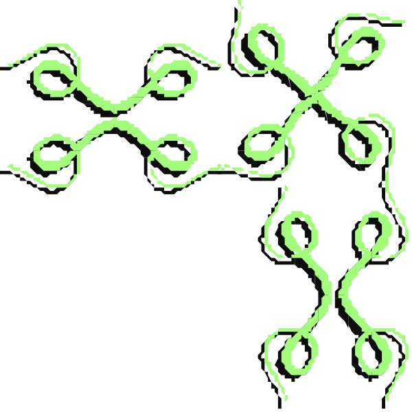 The image shows a black background with two green patterns resembling abstract representations of trees against it; there is no text present in this clip-art image.