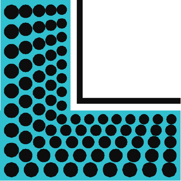 The image shows a blue background with black dots forming an abstract pattern that resembles bubbles floating above what appears to be a white square on top of it all.