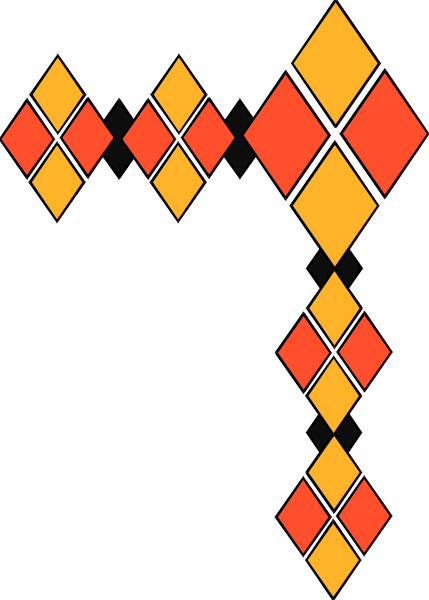 The image shows a stylized graphic with geometric shapes resembling an abstract design that includes red diamonds on black backgrounds within what appears to be a larger pattern of lines forming a border-like structure, giving it a somewhat mosaic appearance.
