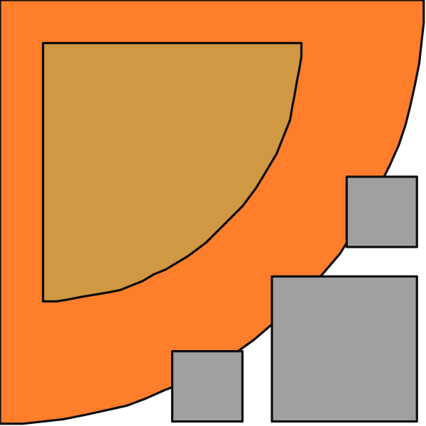 The image displays a logo with an abstract design featuring geometric shapes such as squares and rectangles against different backgrounds including orange and gray tones. There is no text present in this clip-art graphic.