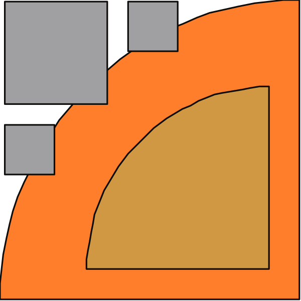The image shows a simple graphic with two shapes: an orange triangle on top of another shape that resembles a mountain range in color gradient from red to yellow-orange at its peak.