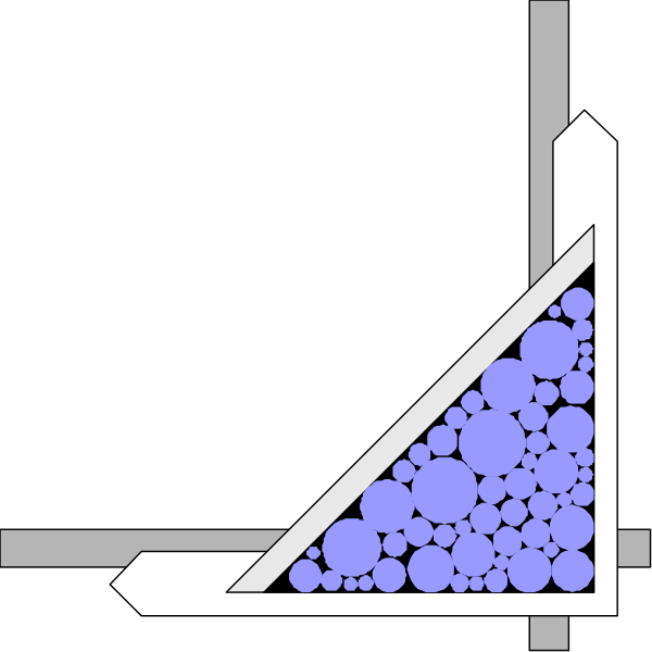 The image shows a black background with white polka dots on top left corner forming an abstract pattern that resembles snowflakes; there is also a small triangle in blue color at bottom right of frame, and it appears to be part of some sort of diagram or design element within the larger composition.