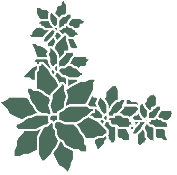 The image shows a black and white illustration of an abstract floral pattern with leaves that resemble maple leaf shapes in various sizes against a dark background.