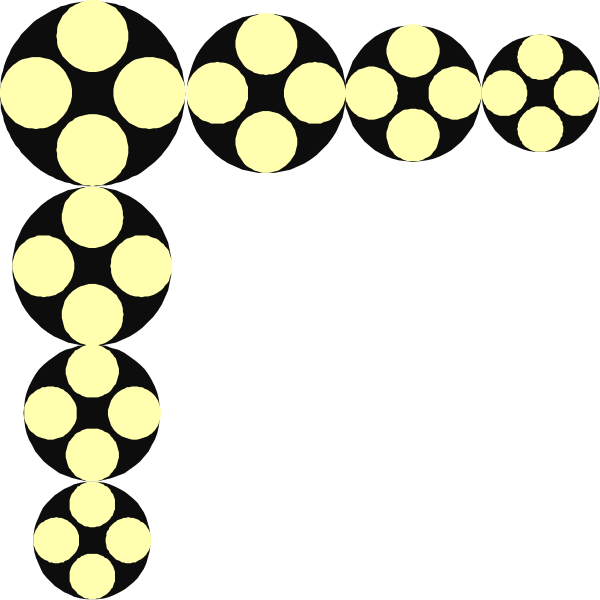 The image shows a black background with yellow circles arranged to form an abstract pattern that resembles a tunnel-like structure on either side of what appears to be a central opening or archway.