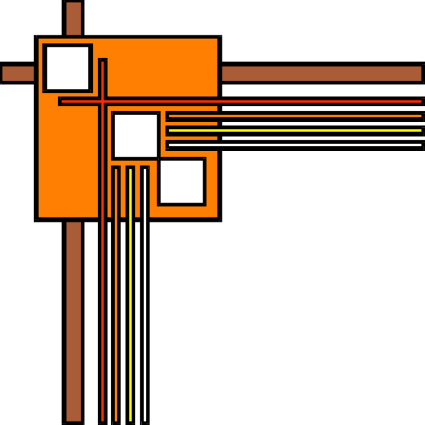 The image shows a stylized representation of an electronic circuit board with various components such as resistors, capacitors, transistor symbols, integrated circuits (ICs), and wires connecting them in different directions against a dark background.