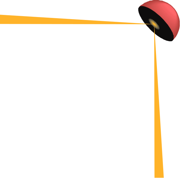 The image shows a simple black background with two white lines forming an angle against it; atop these lines is a red object that appears to be in motion as if being thrown from one line to another by some unseen force, creating a sense of dynamic movement and energy within this minimalistic composition.