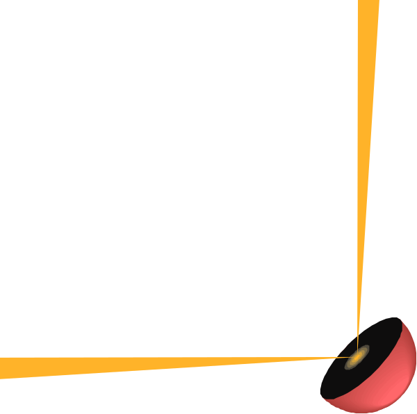 The image shows a simple black background with two red circles on it; to its right is an orange line that appears to be drawn in such a way as if someone has just thrown something at one of them from above, creating a sense of motion and action within this still frame.