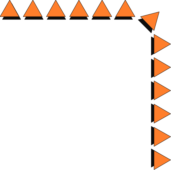 The image shows a black square with orange triangles on its sides forming an abstract design that resembles a frame without any content inside it.