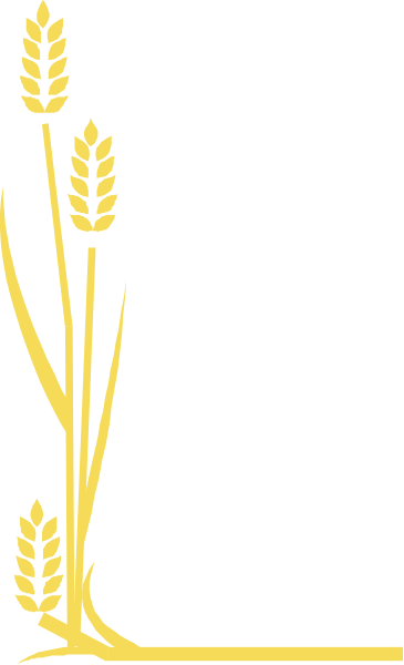 The image shows a black and white graphic with two wheat stalks on either side of an emblem that resembles a shield featuring three ears of grain in between them; above this central design is text reading "WHEAT" atop each ear, suggesting it's related to agriculture or farming.