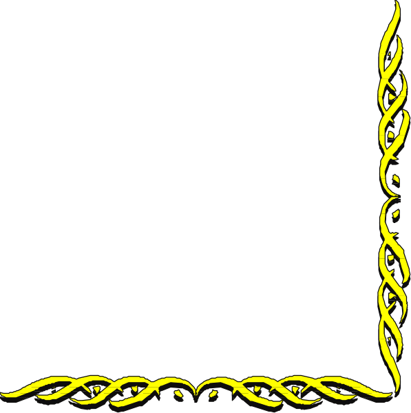 The image shows a black background with two yellow designs resembling Celtic knots on either side of an empty space in between them; there is no text present within this clip-art graphic.