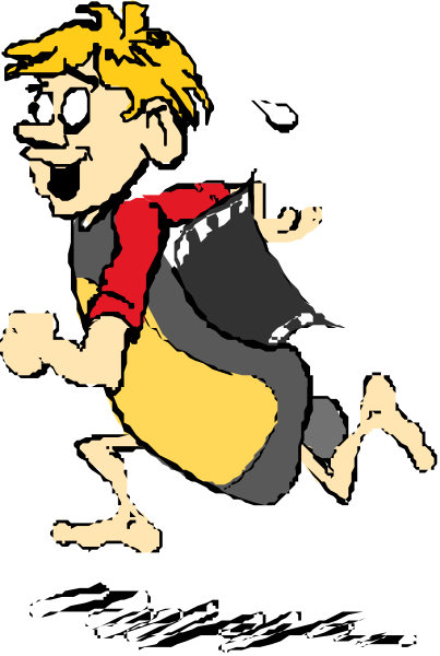 The image shows a cartoon of an animated character running with its arms outstretched against a black background.