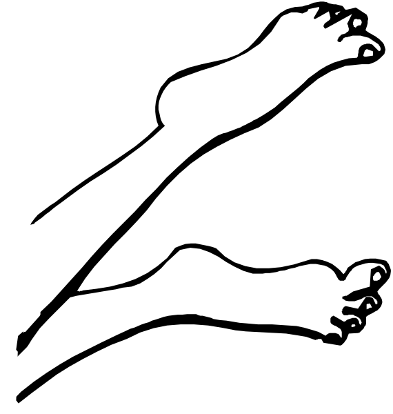The black and white silhouette of a person's feet with toes pointing upwards against an unseen background.