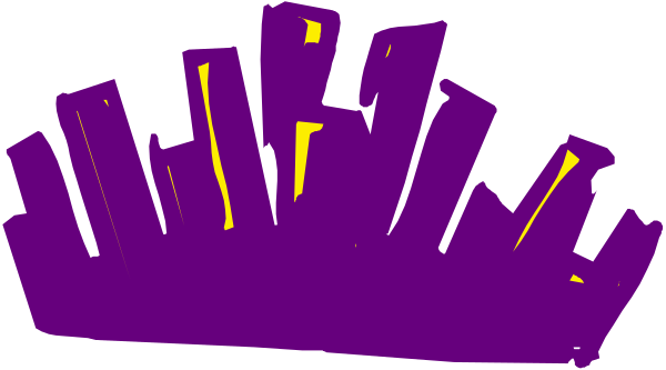 The image shows a purple city skyline with buildings of various heights against an overcast gray background; there is no text present in this clip-art illustration.