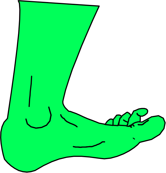 The image shows a green foot with toes pointing upwards on two separate panels against black backgrounds.