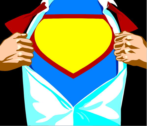 The image shows a close up of two hands holding onto Superman's cape with his emblem visible on it against an indistinct background that does not provide any additional context about location or time period.