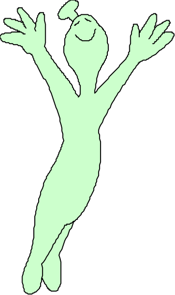 The image shows a black and white silhouette of an animated character that appears to be dancing with its arms outstretched against a dark background.