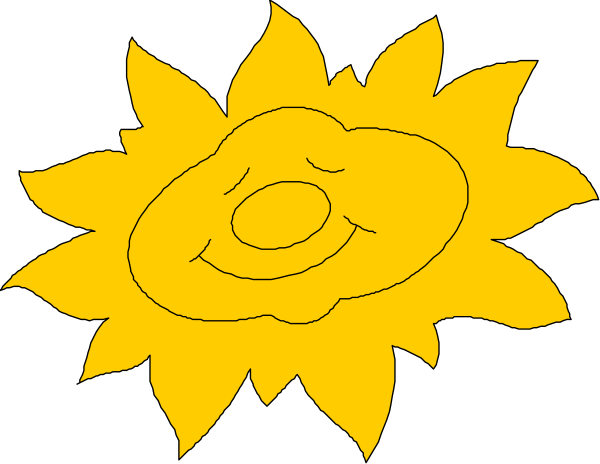 The image shows a black and white illustration of an animated sun with rays extending outward from its center, set against a dark background; there is no text present in this clip-art image.