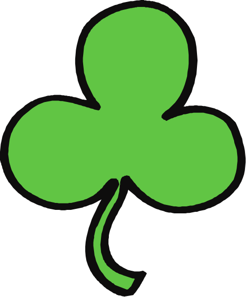 The image shows a green four leaf clover on top of an outline that resembles a shamrock with three leaves to its left side against a black background.