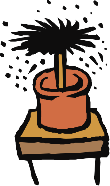 The image shows a candle on top of an orange pot placed next to what appears to be a small plant with green leaves in front of it all.
