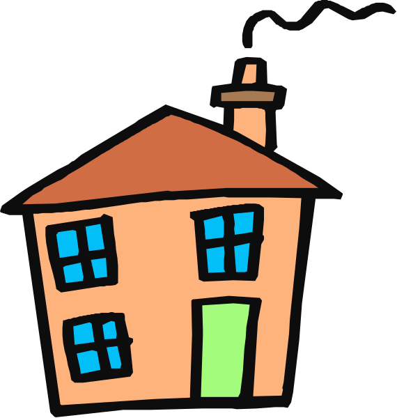 The image shows a cartoon of an orange house with blue windows next to it is a tall gray pole that has smoke coming out from its top end.