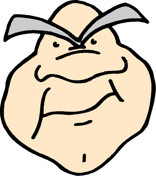 The image shows a cartoon of an exaggeratedly muscular character with large eyes and eyebrows, clenched fists on hips, standing against a black background that has white text at bottom right corner which is too small to read clearly in this description.