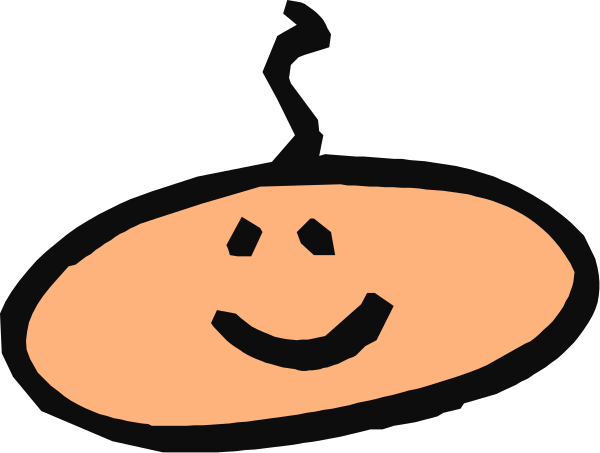 The image shows a cartoon pumpkin with eyes drawn on it to resemble a face, placed against an orange background that could be interpreted as autumn leaves.