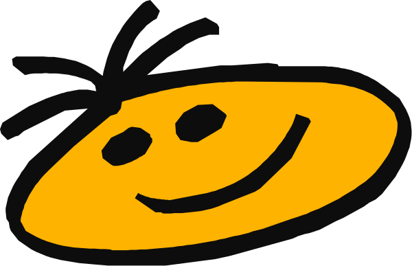 The image shows a simple line drawing of an orange with two eyes drawn on it to resemble a face, giving it a happy expression.