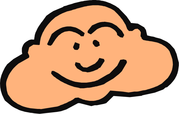 The image shows a simple line drawing of two cartoon clouds with faces drawn on them against an orange background; there is no text present in this clip-art illustration.
