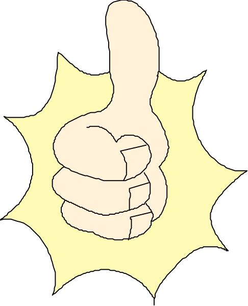 The image shows a cartoon thumbs up sign with an explosion effect behind it on what appears to be a black background.