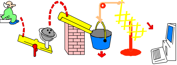 The image shows a cartoon of various construction tools such as hammers, wrenches, pliers, screwdrivers, drills, saws, levels, measuring tapes, ruler, and other building materials like bricks in front of an illustration that appears to be the blueprint or plan for what is being built.