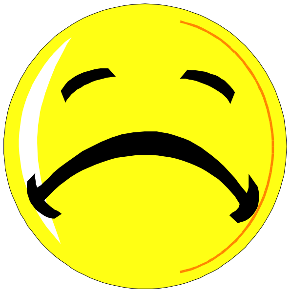 The image shows two emoticons: a yellow smiley face with an unhappy expression on its right side (top) and another identical one without any facial features except for eyes that appear to be sad (bottom).