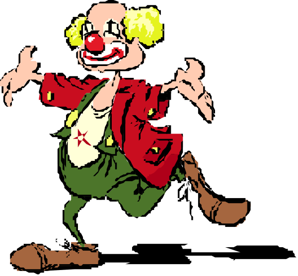 The images show a cartoon character that resembles Ronald McDonald running with his arms outstretched on either side of him in two different poses against black backgrounds.