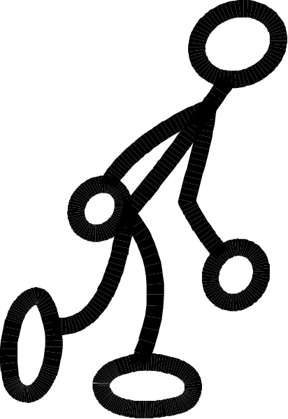 The image shows a black silhouette of an object with several holes on it against a white background.