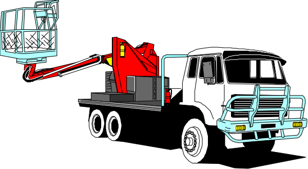 The image shows a red truck with an attached crane parked on top of what appears to be a construction site at nighttime.